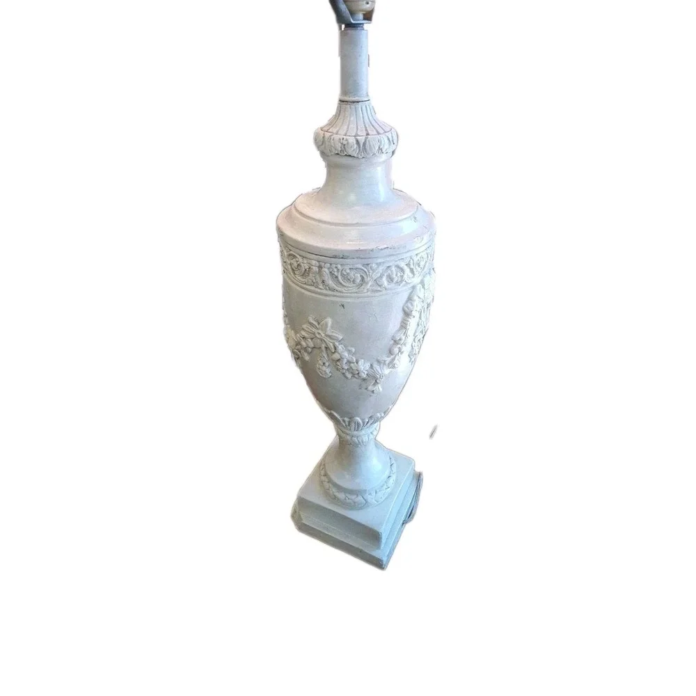 Large Carved Decorative Cream Colored Neoclassical Style Table Lamp